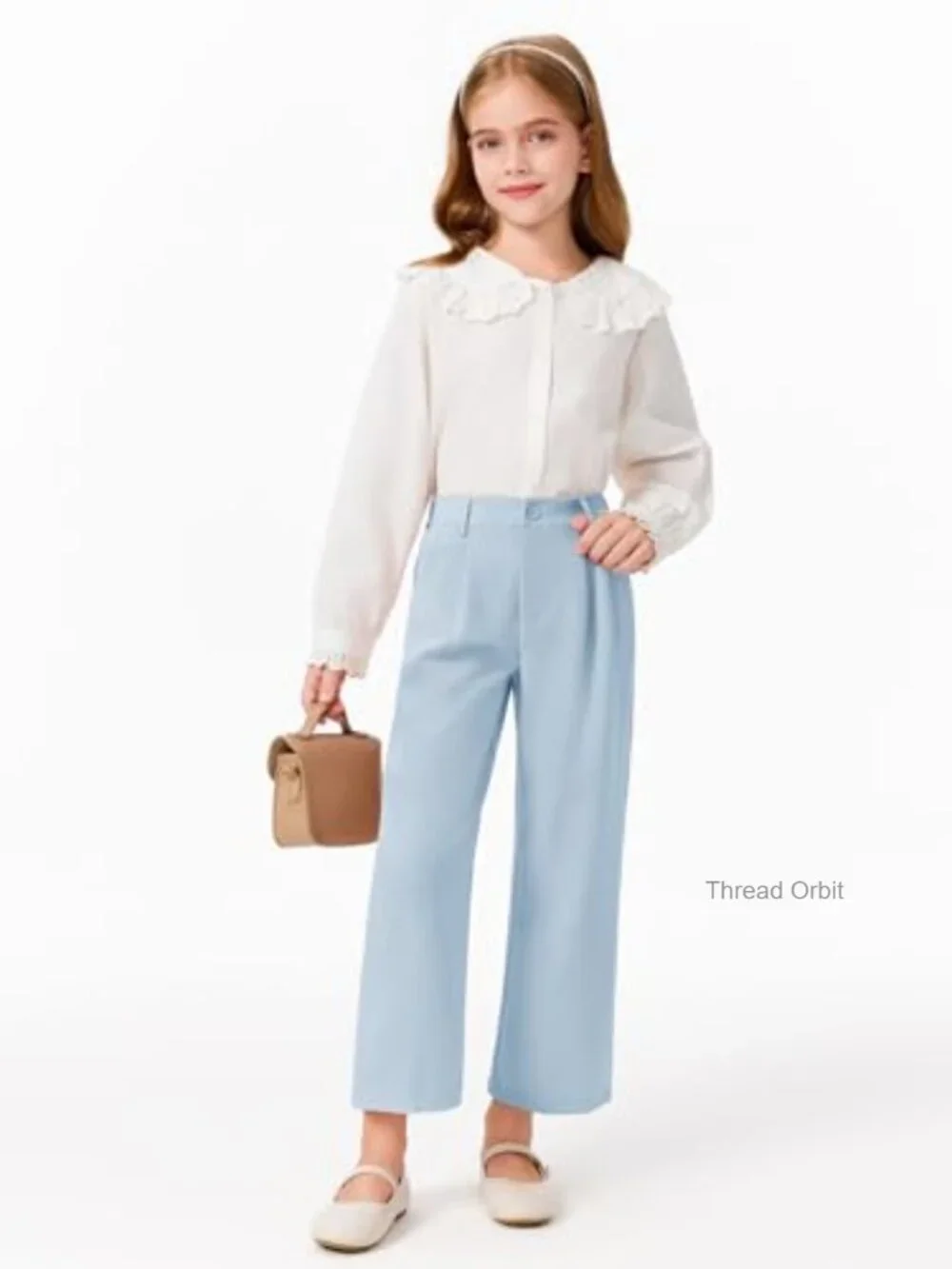 Girls High Waisted Wide Leg Dress Pants with Pockets Solid Casual Trousers
